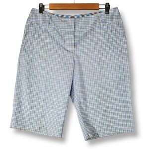 Adidas Athletic Bermuda Golf Shorts Plaid Blue Yellow Size 8